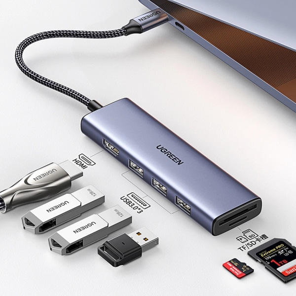 Usb-C Hub Ugreen Cm511 (20956a), 3 X Usb-A 3.0 - 1 X Hdmi - 1 X Sd - 1 X Microsd, Grey - Image 3