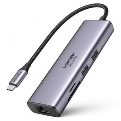 Usb-C Hub Ugreen Cm512 (60515), 2 X Usb-A 3.0 - 1 X Usb-C - 1 X Hdmi - 1 X Sd - 1 X Microsd - 1 X Rj45, Grey