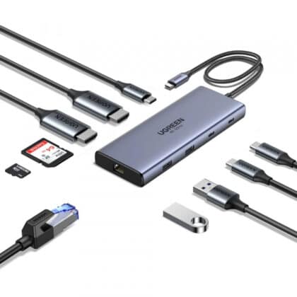 USB-C Hub Ugreen Cm639 (45380), 2 X USB-A 3.2 - 3 X USB-C - 2 X Hdmi - 1 X Rj45 - 1 X Sd - 1 X MicroSD, Grey