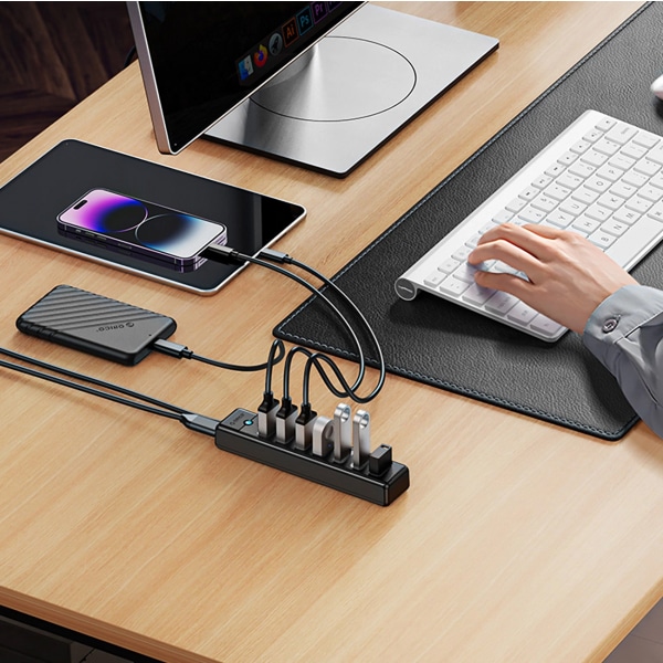 Διανομέας USB Orico PW7U-U3, 7 x USB-A 3.0 - 1 x USB-C, Μαύρο - Image 3