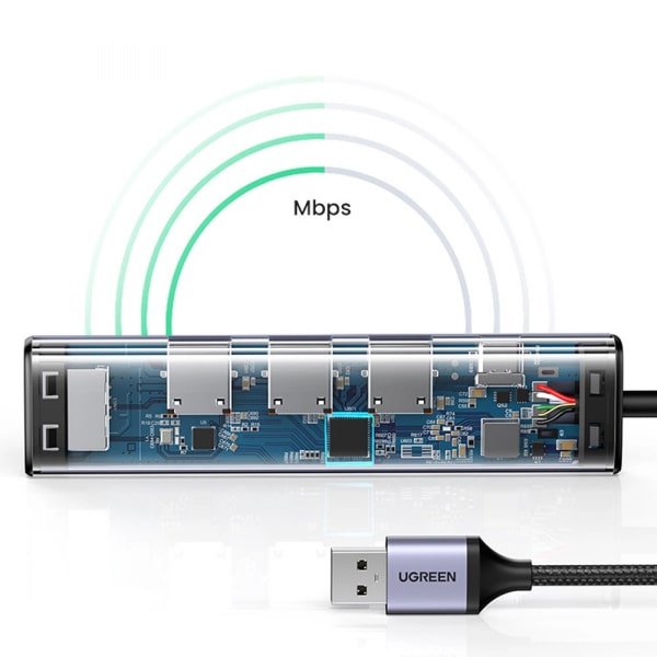 Ugreen multifunctional adapter HUB USB 3.0 - 3 x USB / Ethernet RJ-45 / USB Type C PD gray (CM475) - Image 2