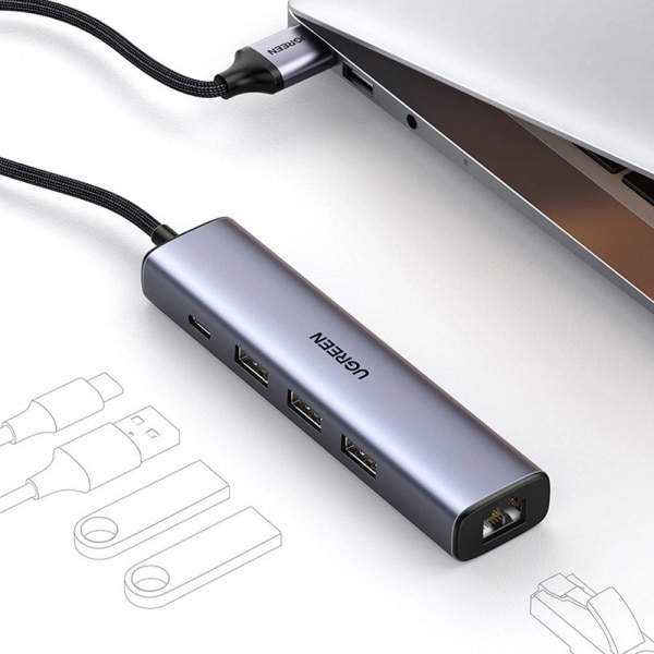 Ugreen multifunctional adapter HUB USB 3.0 - 3 x USB / Ethernet RJ-45 / USB Type C PD gray (CM475) - Image 3