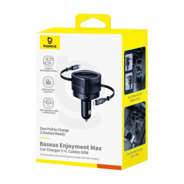 Φορτιστής Αυτοκινήτου Baseus Enjoyment Max, 60W, 3A, με καλώδιο USB-C / Lightning, Μαύρο C00035507121-00 - Image 3