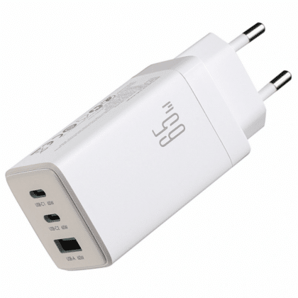 Φορτιστής τοίχου Joyroom JR-TG10, 65W, 3.25A, 1 x USB-A - 2 x USB-C, με καλώδιο USB-C, Λευκό