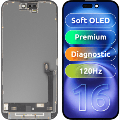 Μονάδα οθόνης LCD MP για Apple iPhone 16, Premium Soft OLED FHD 120Hz Διαγνωστική έκδοση, Aftermarket, Μαύρο