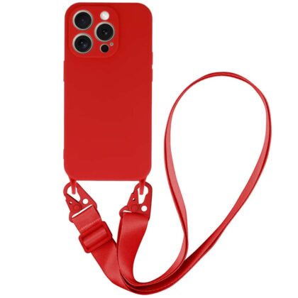 OEM Θήκη Σιλικόνης με Λουράκι - θήκη για Apple iPhone 15 - Κόκκινο