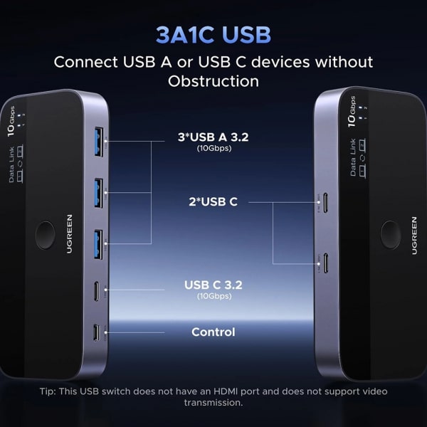Switch USB UGREEN CM691 (45784), 3 x USB-A 3.2 - 1 x USB-C - 1 x miniUSB, Μαύρο - Image 5