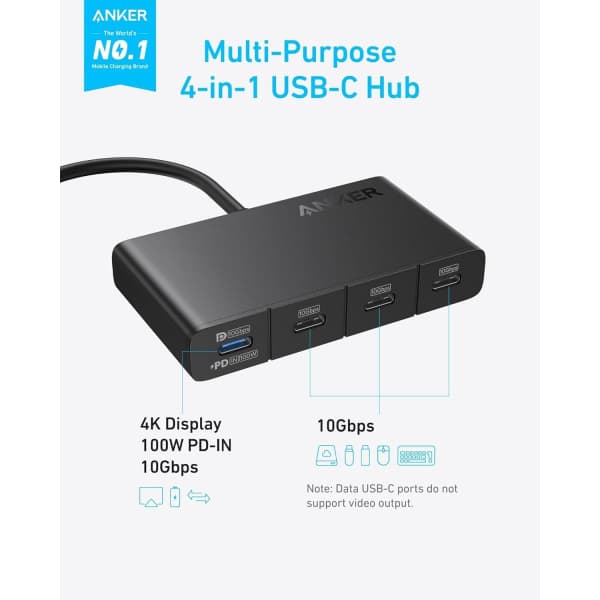 Διανομέας USB-C Anker, 4 x USB-C, Μαύρο A8340GA1 - Image 2