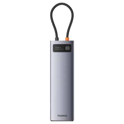 Διανομέας USB-C Baseus Metal Gleam, 3 x USB-A 3.0 - 1 x USB-A - 1 x USB-C - 1 x HDMI - 1 x VGA - 1 x Υποδοχή 3.5mm - 1 x RJ45 - 1 x SD - 1 x microSD, Γκρι