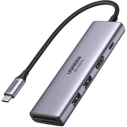Ugreen multi-functional HUB USB Type C - 2x USB 3.2 Gen 1 / HDMI 4K 60Hz / SD and TF card reader / USB Type C PD 100W gray (60384 CM511)