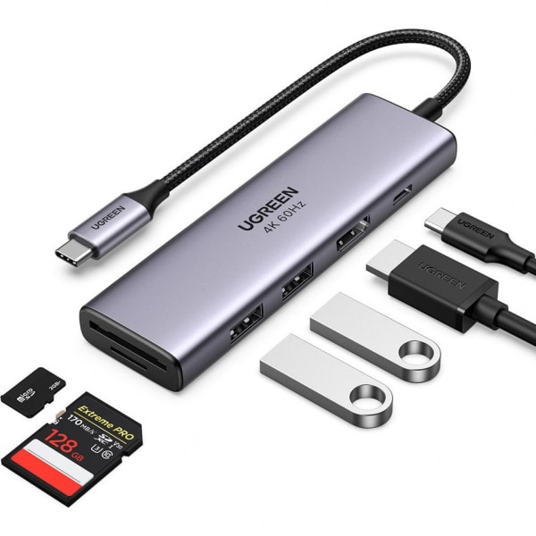 Ugreen multi-functional HUB USB Type C - 2x USB 3.2 Gen 1 / HDMI 4K 60Hz / SD and TF card reader / USB Type C PD 100W gray (60384 CM511) - Image 3