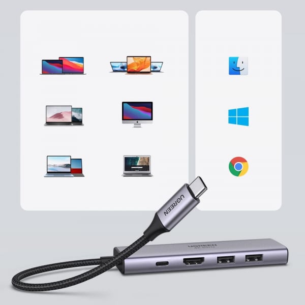 Ugreen multi-functional HUB USB Type C - 2x USB 3.2 Gen 1 / HDMI 4K 60Hz / SD and TF card reader / USB Type C PD 100W gray (60384 CM511) - Image 5