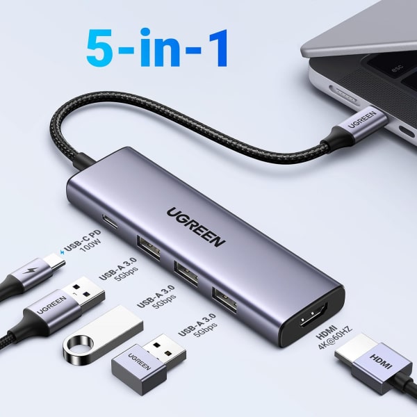 HUB Ugreen CM511 15597 5in1 USB-C - USB-C PD / HDMI / 3x USB-A 3.0 - γκρι - Image 2