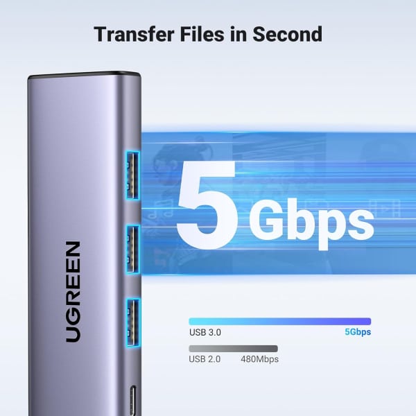 HUB Ugreen CM511 15597 5in1 USB-C - USB-C PD / HDMI / 3x USB-A 3.0 - γκρι - Image 3