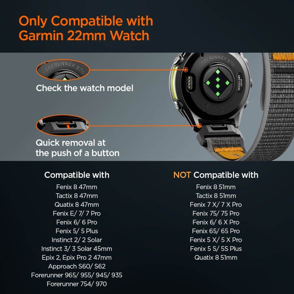 Ρολόι Spigen Athlex Air Garmin Quickfit 22 mm Active Μαύρο/Πορτοκαλί - Image 10