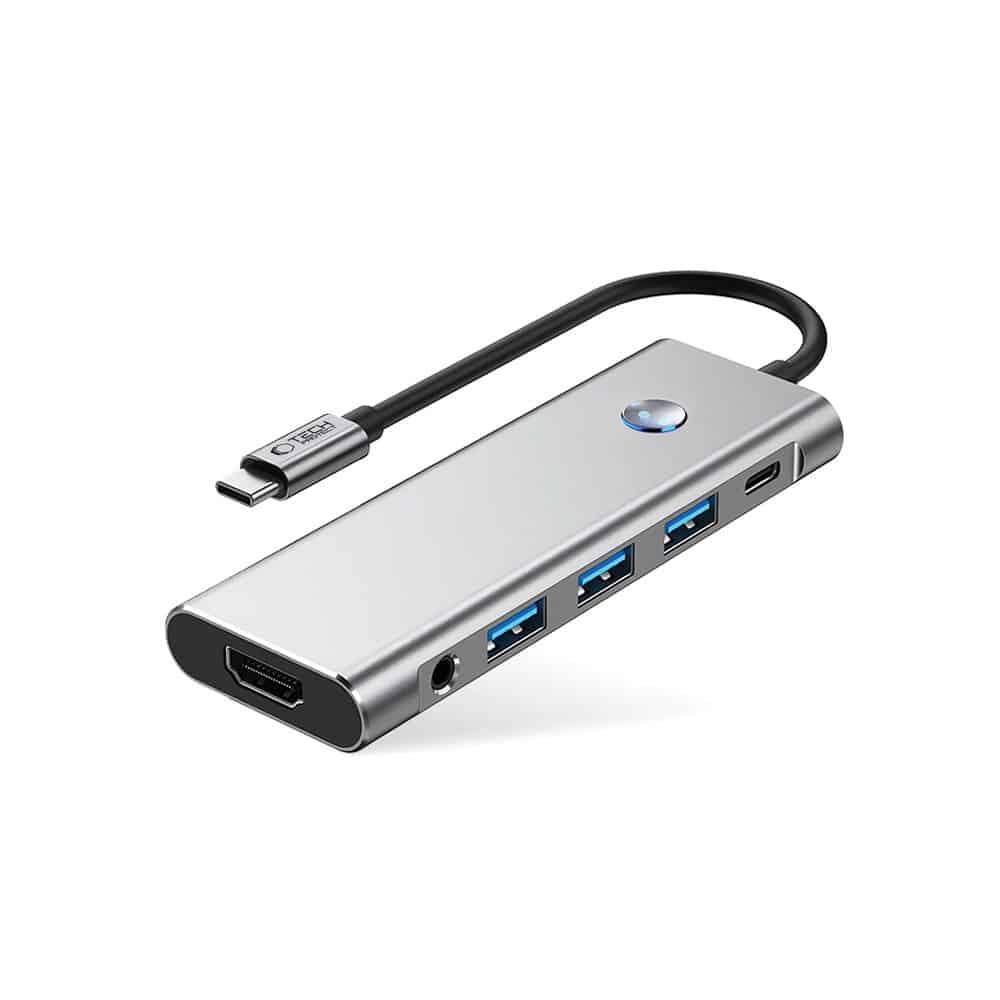 Tech-Protect HB04 Hub 9σε1 Type-C + USB 2.0 + USB 3.0 + HDMI 4K 60Hz + SD/TF + PD 100W + AV 3.5 Γκρι - Image 2