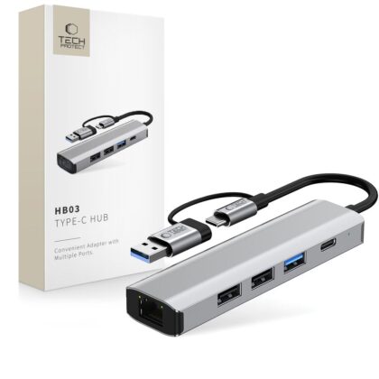 Tech-Protect HB03 Hub 5 σε 1 Type-C + USB 2.0 + USB 3.0 + RJ45 Γκρι