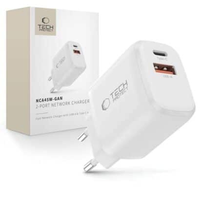 TECH-PROTECT NCA45W-GAN ΦΟΡΤΙΣΤΗΣ 2 ΘΥΡΩΝ PD 45W / QC3.0 ΛΕΥΚΟΣ