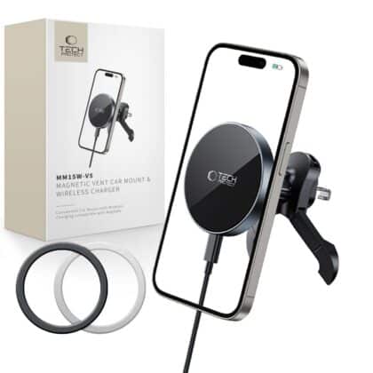 TECH-PROTECT MM15W-V5 ΜΑΓΝΗΤΙΚΗ ΒΑΣΗ MAGSAFE ΑΕΡΑΓΩΓΟΥ ΑΣΥΡΜΑΤΟΣ ΦΟΡΤΙΣΤΗΣ 15W ΜΑΥΡΟ/ΜΑΥΡΟ