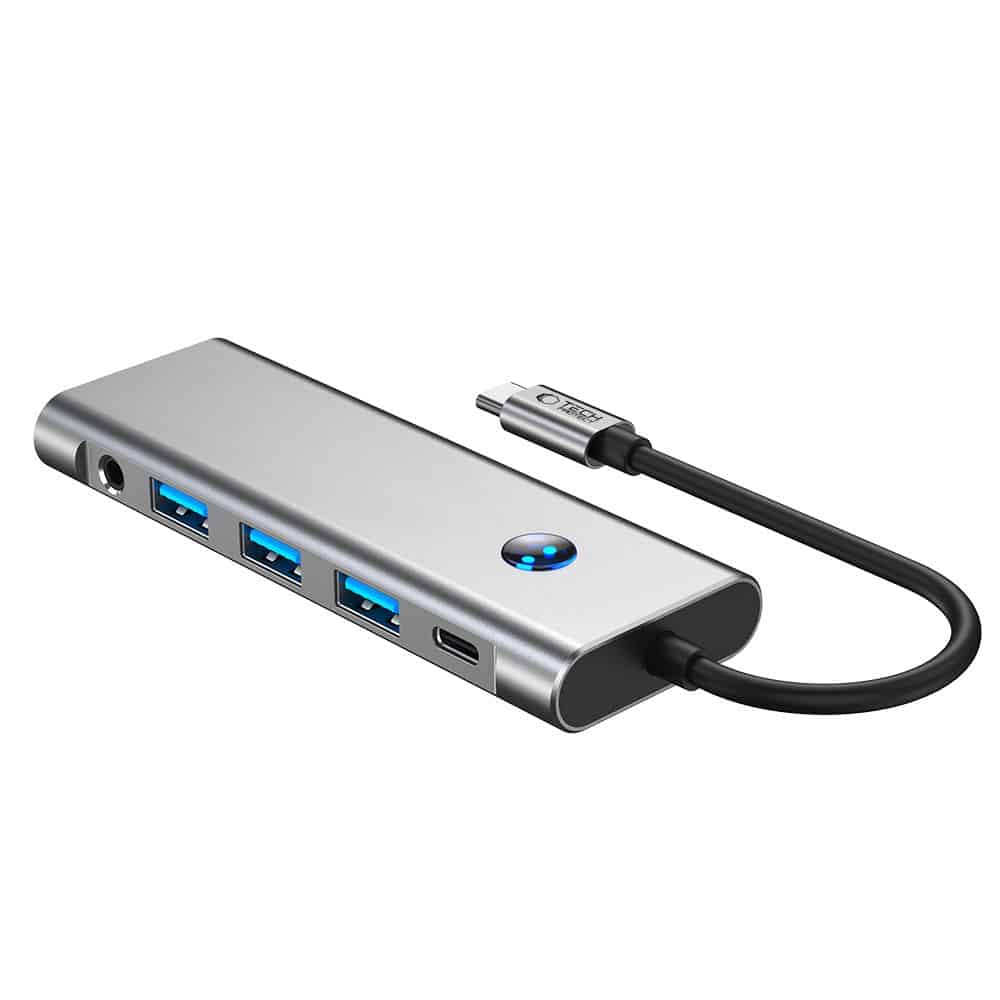 Tech-Protect HB04 Hub 9σε1 Type-C + USB 2.0 + USB 3.0 + HDMI 4K 60Hz + SD/TF + PD 100W + AV 3.5 Γκρι - Image 3