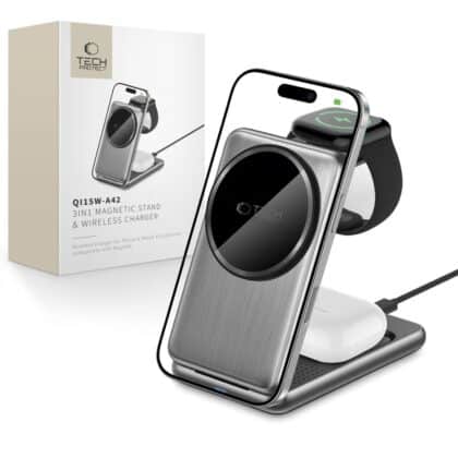 Tech-Protect QI15W-A42 3σε1 Μαγνητικός Ασύρματος Φορτιστής MagSafe Γκρι