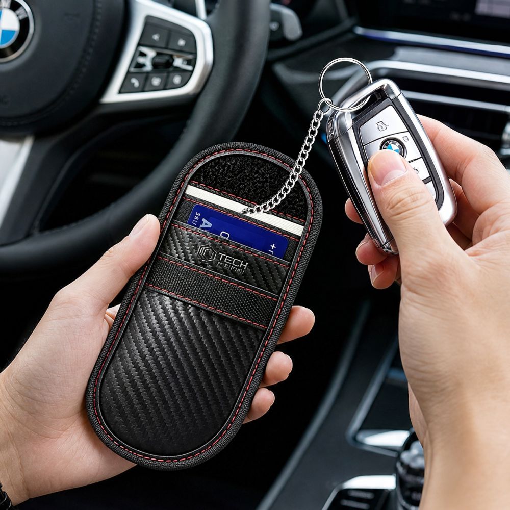 Θήκη Tech-Protect KLR100 χωρίς κλειδί, θήκη μπλοκαρίσματος σημάτων RFID, μαύρη/κόκκινη - Image 5