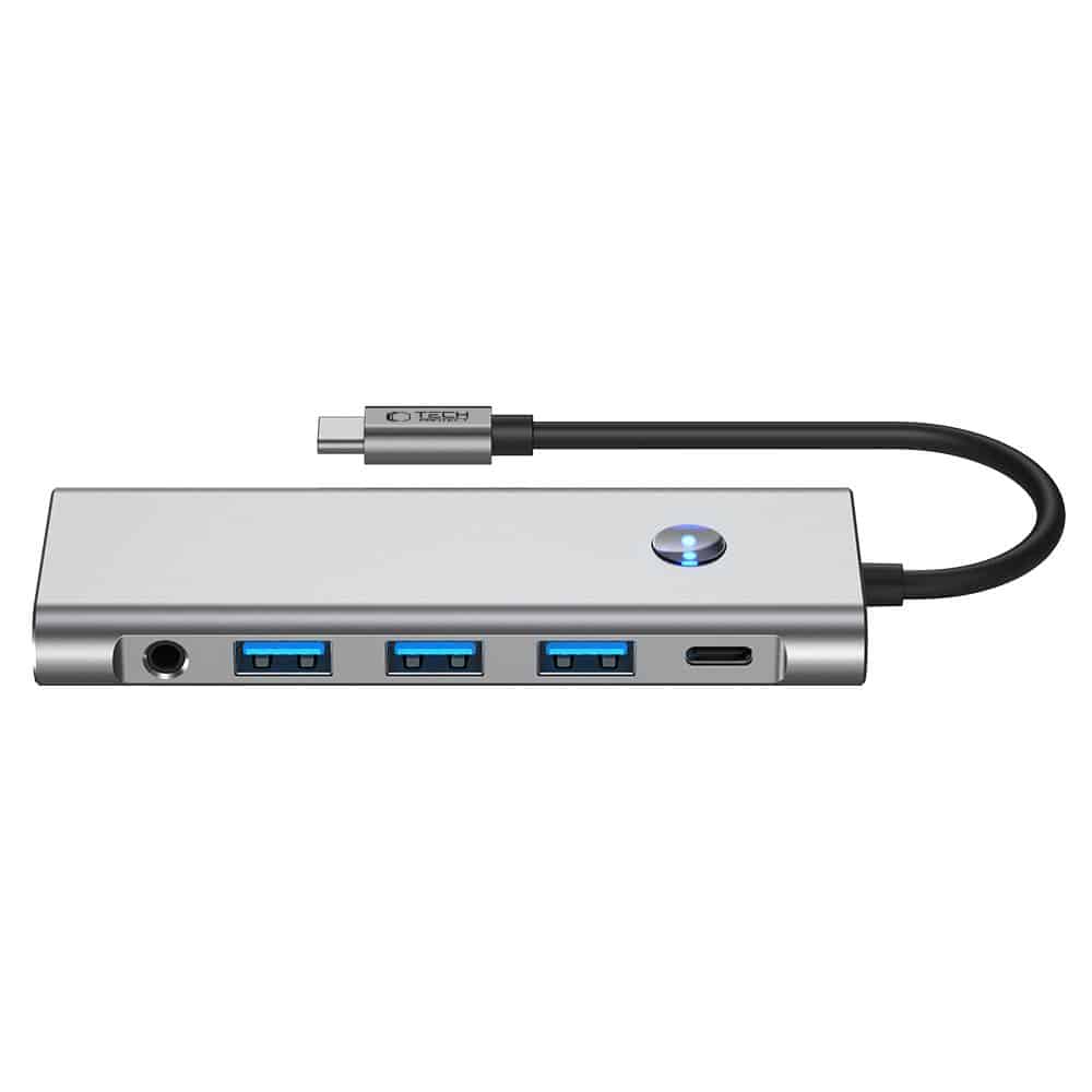 Tech-Protect HB04 Hub 9σε1 Type-C + USB 2.0 + USB 3.0 + HDMI 4K 60Hz + SD/TF + PD 100W + AV 3.5 Γκρι - Image 4
