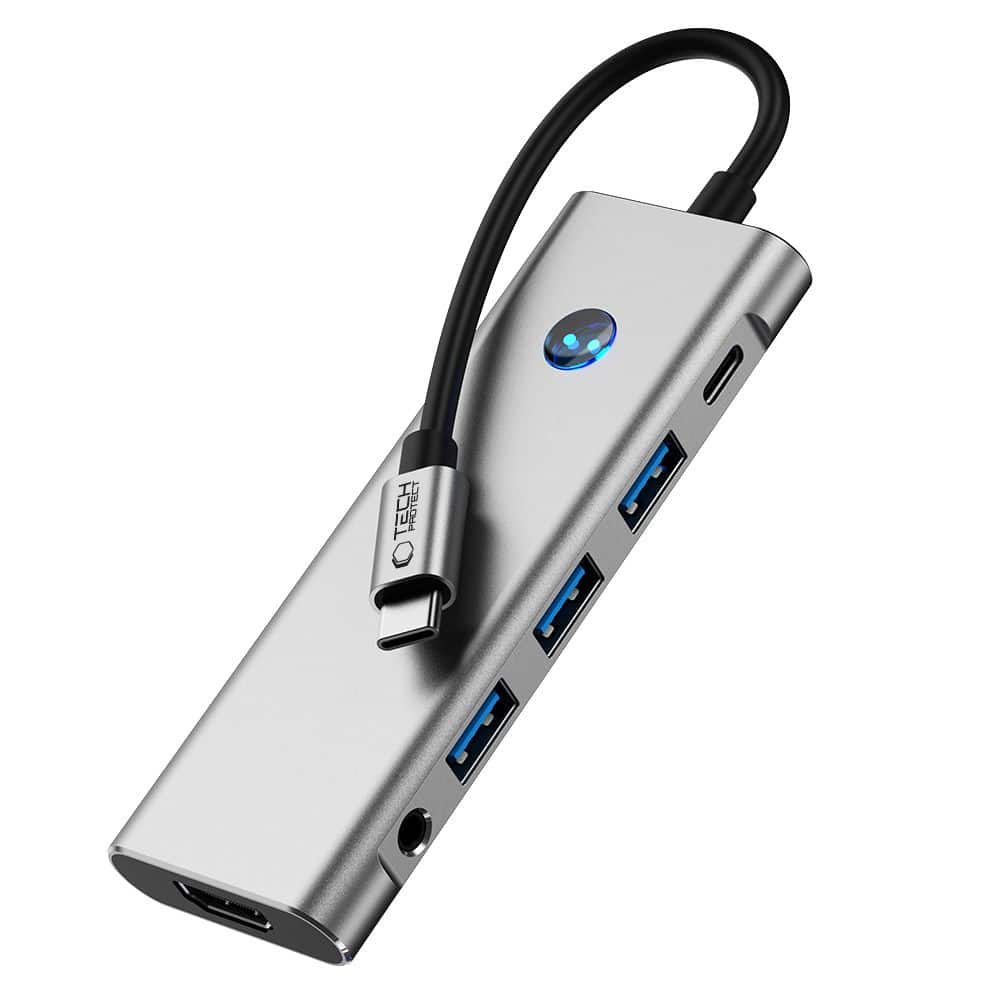 Tech-Protect HB04 Hub 9σε1 Type-C + USB 2.0 + USB 3.0 + HDMI 4K 60Hz + SD/TF + PD 100W + AV 3.5 Γκρι - Image 5