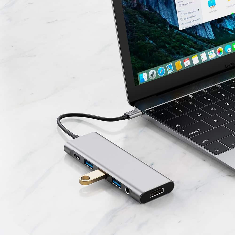Tech-Protect HB04 Hub 9σε1 Type-C + USB 2.0 + USB 3.0 + HDMI 4K 60Hz + SD/TF + PD 100W + AV 3.5 Γκρι - Image 7