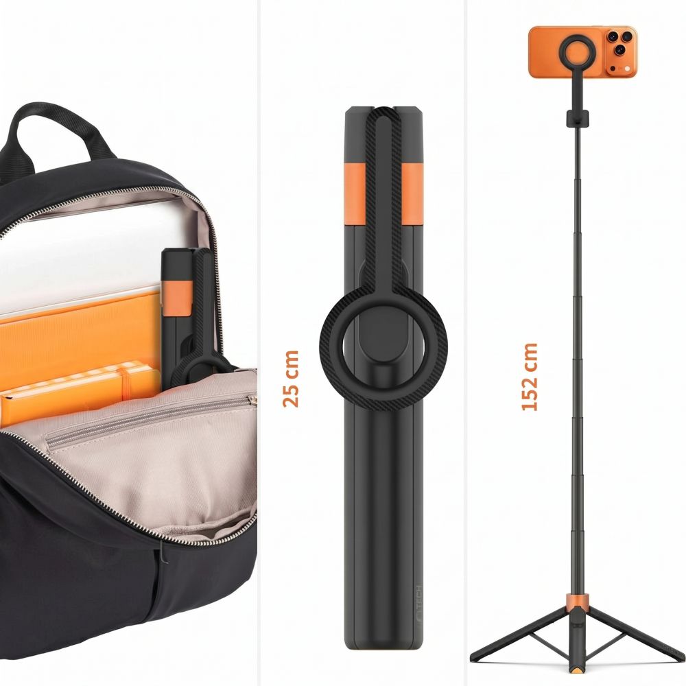 Τρίποδο Selfie Stick με Bluetooth TECH-PROTECT L10S MAGSAFE, Μαύρο/Πορτοκαλί - Image 12