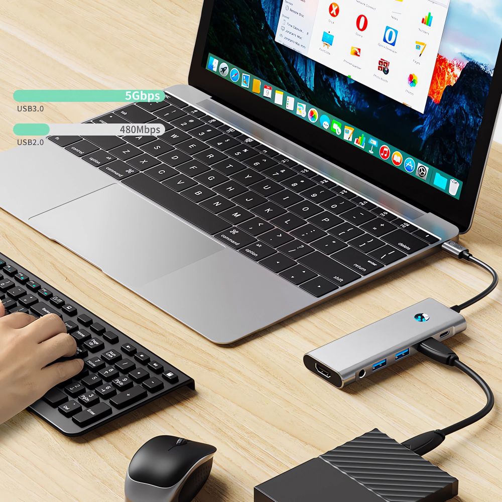 Tech-Protect HB04 Hub 9σε1 Type-C + USB 2.0 + USB 3.0 + HDMI 4K 60Hz + SD/TF + PD 100W + AV 3.5 Γκρι - Image 8