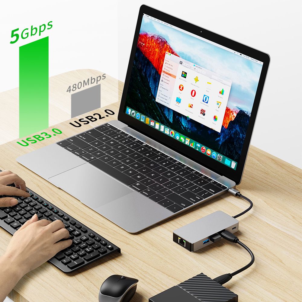 Tech-Protect HB05 Hub 9σε1 Type-C + USB 2.0 + USB 3.0 + HDMI 4K 60Hz + SD/TF + PD 100W + RJ45 1000M Γκρι - Image 8