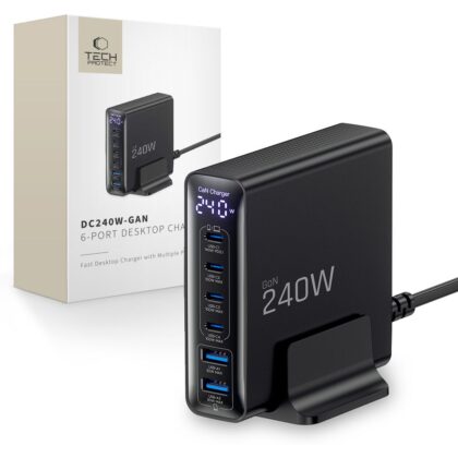 TECH-PROTECT DC240W-GAN ΦΟΡΤΙΣΤΗΣ ΕΠΙΤΡΑΠΕΖΙΑΣ ΧΡΗΣΗΣ 6 ΘΥΡΩΝ PD 240W / QC3.0 ΜΑΥΡΟΣ