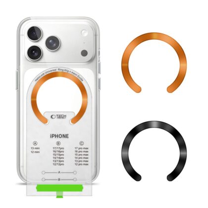 Tech-Protect MMP-210 Μαγνητικός Δαχτυλίδι Ασφαλείας MagSafe σε Συσκευασία 2 Τεμαχίων Μαύρο & Cosmic Πορτοκαλί