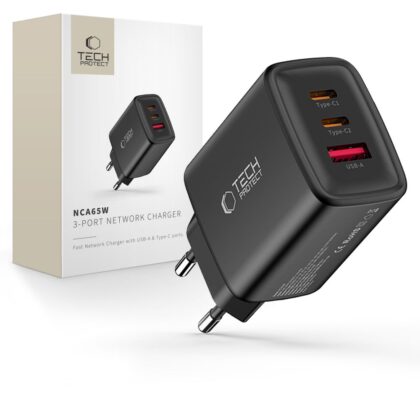TECH-PROTECT NCA65W-GAN ΦΟΡΤΙΣΤΗΣ 3 ΘΥΡΩΝ PD 65W / QC3.0 ΜΑΥΡΟΣ