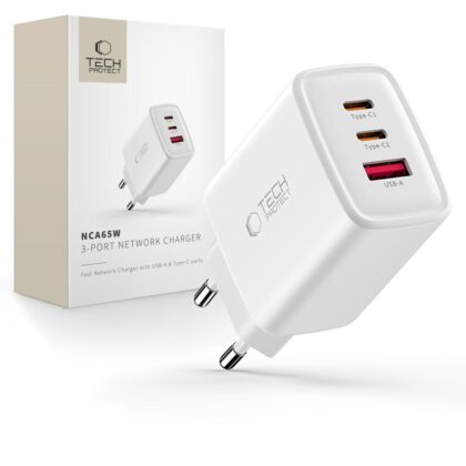 TECH-PROTECT NCA65W-GAN ΦΟΡΤΙΣΤΗΣ 3 ΘΥΡΩΝ PD 65W / QC3.0 ΛΕΥΚΟΣ