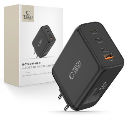 TECH-PROTECT NC240W-GAN ΦΟΡΤΙΣΤΗΣ 4 ΘΥΡΩΝ PD 240W / QC3.0 ΜΑΥΡΟΣ