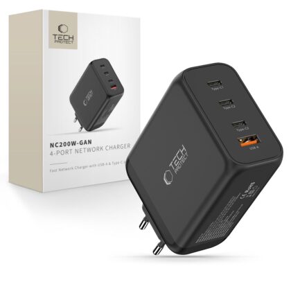 TECH-PROTECT NC200W-GAN ΦΟΡΤΙΣΤΗΣ  4 ΘΥΡΩΝ PD 200W / QC3.0 ΜΑΥΡΟΣ