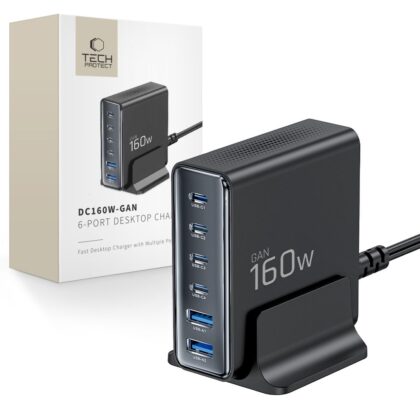 TECH-PROTECT DC160W-GAN ΦΟΡΤΙΣΤΗΣ ΕΠΙΤΡΑΠΕΖΙΑΣ ΧΡΗΣΗΣ 6 ΘΥΡΩΝ PD 160W / QC3.0 ΜΑΥΡΟΣ