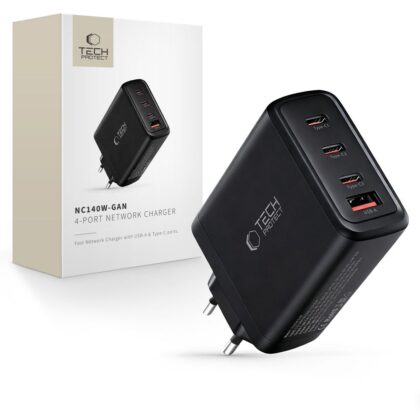 TECH-PROTECT NC140W-GAN ΦΟΡΤΙΣΤΗΣ  4 ΘΥΡΩΝ PD 140W / QC3.0 ΜΑΥΡΟΣ