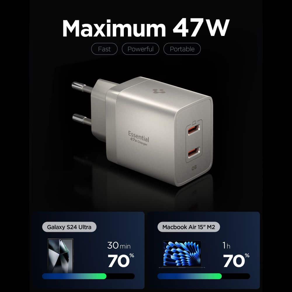 SPIGEN EE472EU ΒΑΣΙΚΟΣ ΦΟΡΤΙΣΤΗΣ ΔΙΚΤΥΟΥ 2 ΘΥΡΩΝ 47W ΦΥΣΙΚΟ ΤΙΤΑΝΙΟ - Image 2