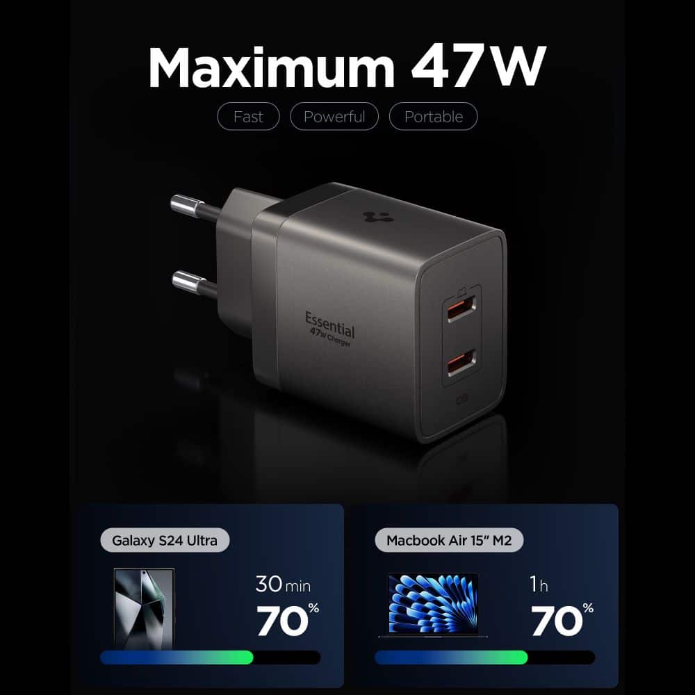 SPIGEN EE472EU ESSENTIAL ΦΟΡΤΙΣΤΗΣ ΔΙΚΤΥΟΥ 2 ΘΥΡΩΝ 47W GUNMETAL - Image 2