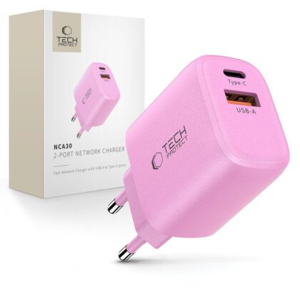 TECH-PROTECT NCA30 ΦΟΡΤΙΣΤΗΣ ΔΙΚΤΥΟΥ 2 ΘΥΡΩΝ PD 30W / QC3.0 ΜΩΡΟ ΡΟΖ