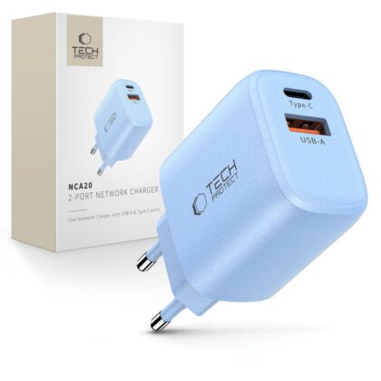 TECH-PROTECT NCA20 ΦΟΡΤΙΣΤΗΣ ΔΙΚΤΥΟΥ 2 ΘΥΡΩΝ PD 20W / QC3.0 ΜΩΡΟ ΜΠΛΕ