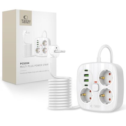 TECH-PROTECT PCS3X4 ΤΡΟΦΟΔΟΤΙΚΟ 2 USB & 2 TYPE-C & 3 ΠΡΙΖΕΣ 200CM ΛΕΥΚΟ