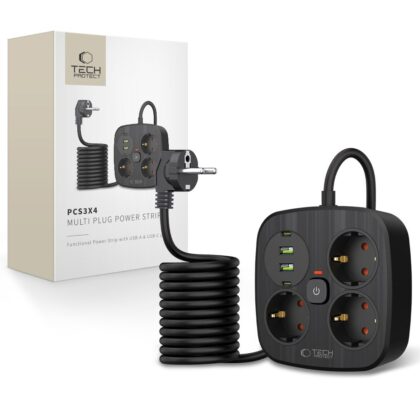 TECH-PROTECT PCS3X4 ΤΡΟΦΟΔΟΤΙΚΟ 2 USB & 2 TYPE-C & 3 ΠΡΙΖΕΣ 200CM ΜΑΥΡΟ