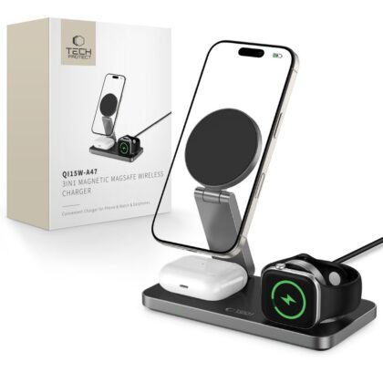 Tech-Protect QI15W-A47 3 σε 1 Μαγνητικός Ασύρματος Φορτιστής MagSafe Μαύρος