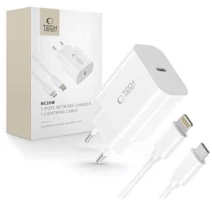 TECH-PROTECT NC20W ΦΟΡΤΙΣΤΗΣ 1 ΘΥΡΑΣ PD20W + ΚΑΛΩΔΙΟ LIGHTNING ΛΕΥΚΟ