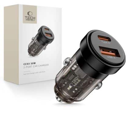 Φορτιστής αυτοκινήτου Tech-Protect CC03 2 θυρών PD 30W / QC3.0 μαύρος