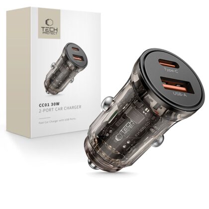 Φορτιστής αυτοκινήτου Tech-Protect CC01 2 θυρών PD 30W / QC3.0 μαύρος